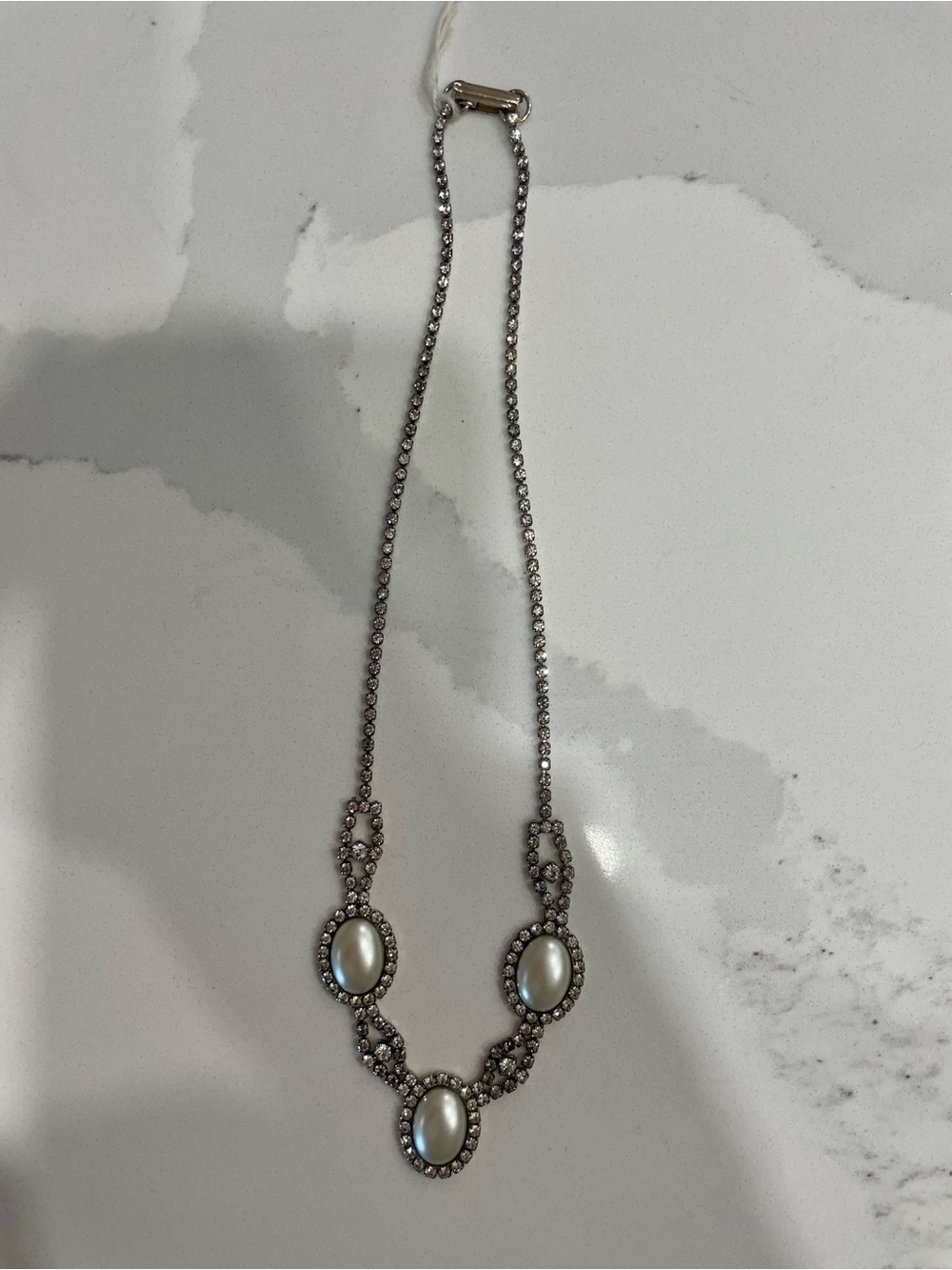 NWOT Vintage Mid-Century Faux Pearl and Crystal Necklace